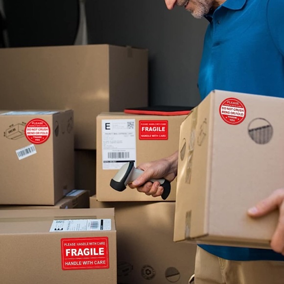 New 100 Pcs Handle With Care Fragile Circle Rectangle Packing Stickers - Picture 12 of 15